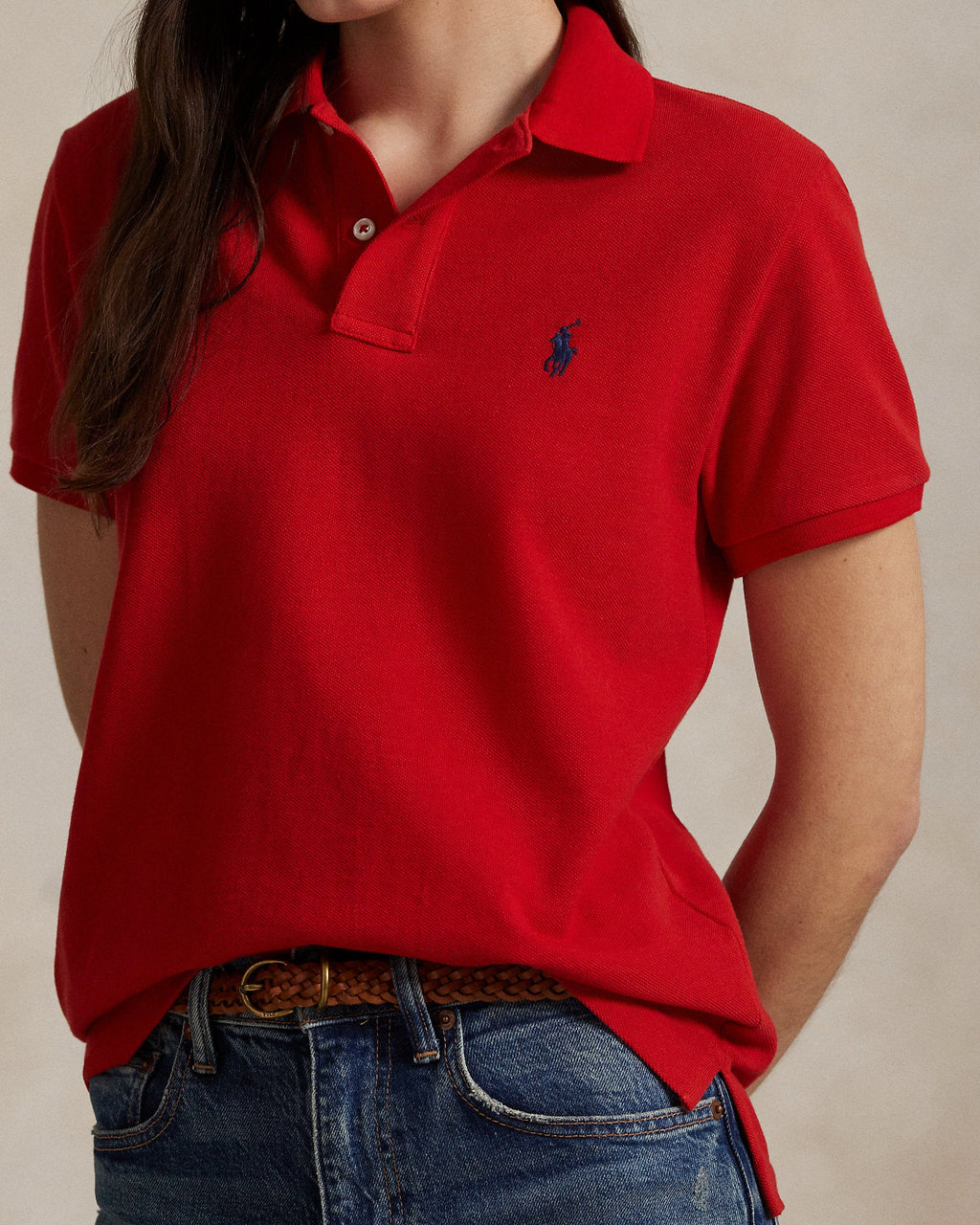 Ralph Lauren Women The Iconic Classic Fit Mesh Polo Shirt  -  Red
