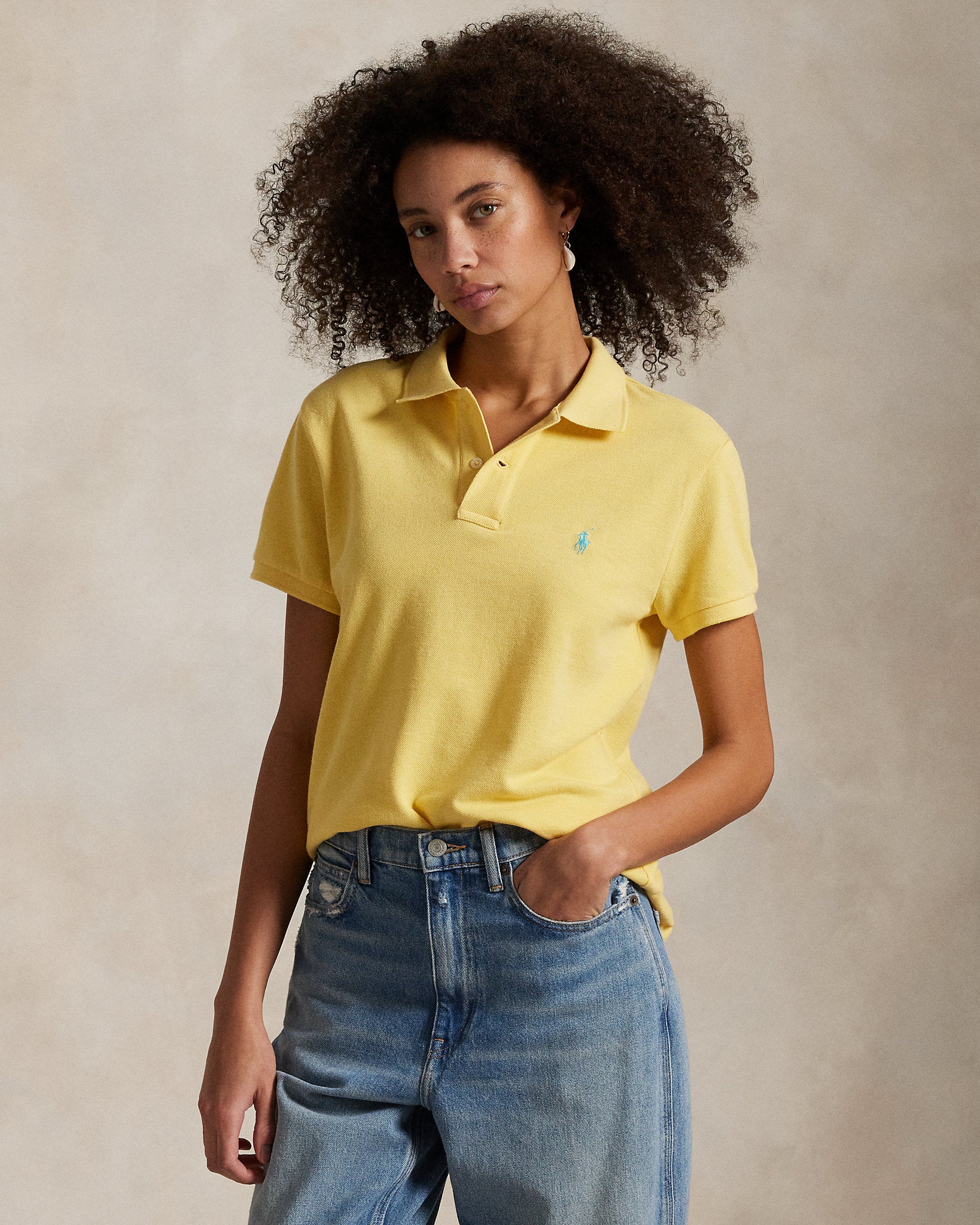 Ralph Lauren Women The Iconic Classic Fit Mesh Polo Shirt  -  Corn Yellow