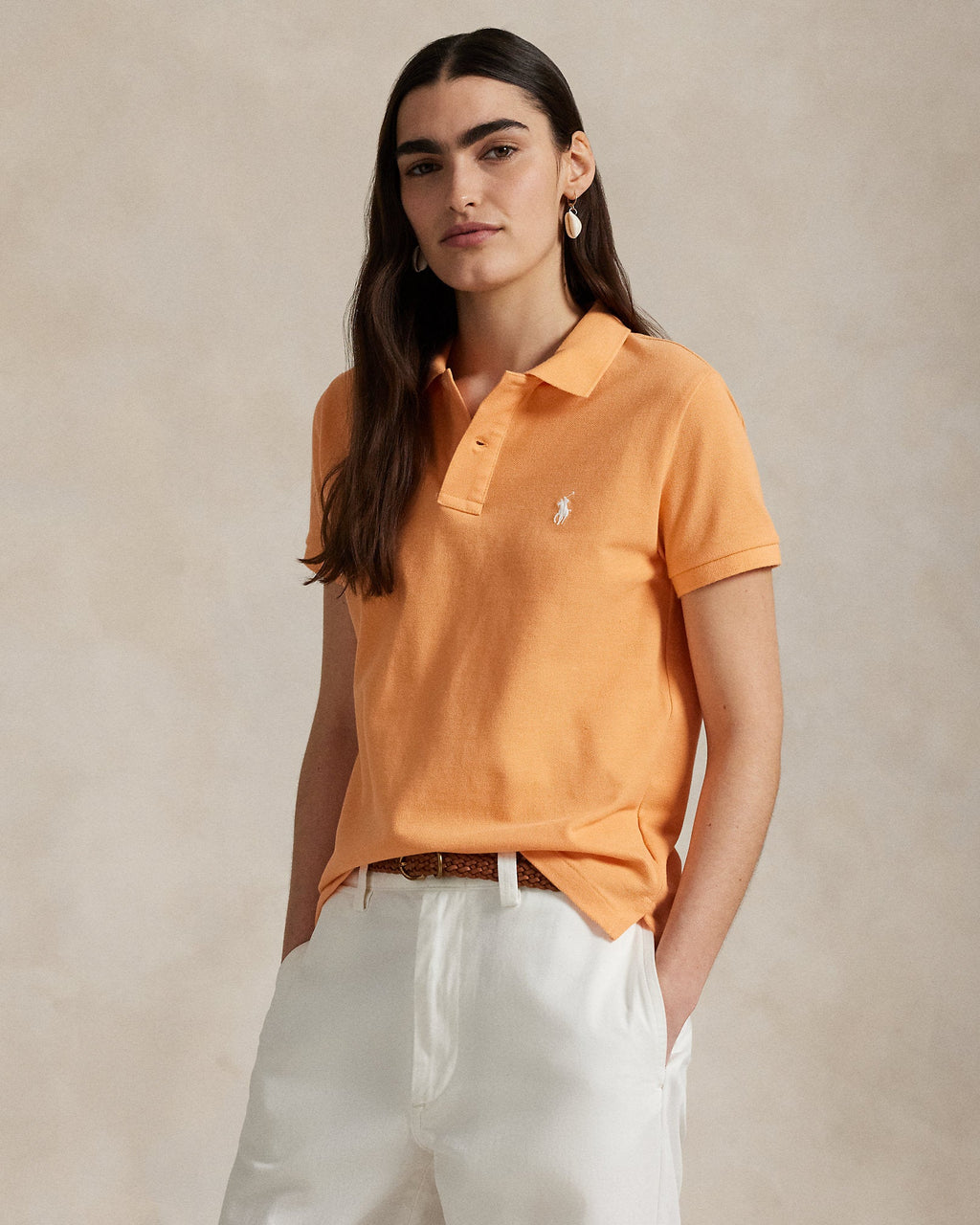 Ralph Lauren Women The Iconic Classic Fit Mesh Polo Shirt  -  Key West Orange