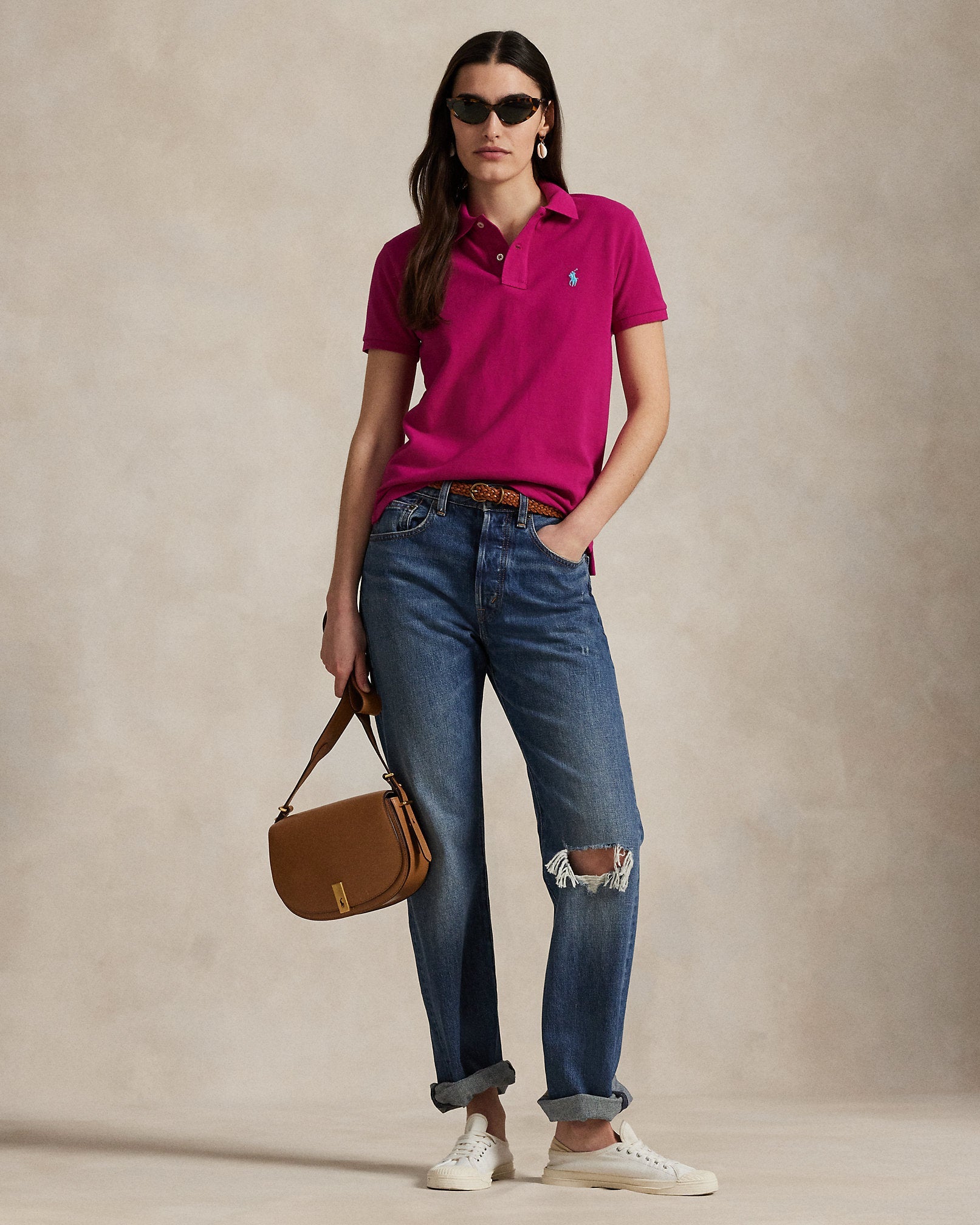 Ralph Lauren Women The Iconic Classic Fit Mesh Polo Shirt-Pink Sky