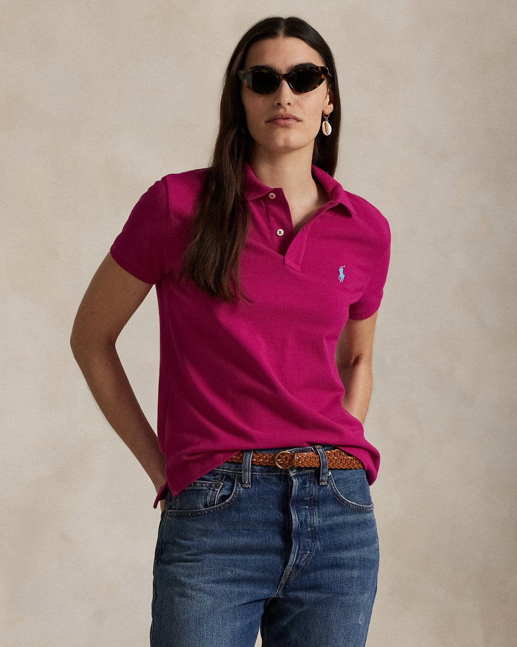Ralph Lauren Women The Iconic Classic Fit Mesh Polo Shirt-Pink Sky
