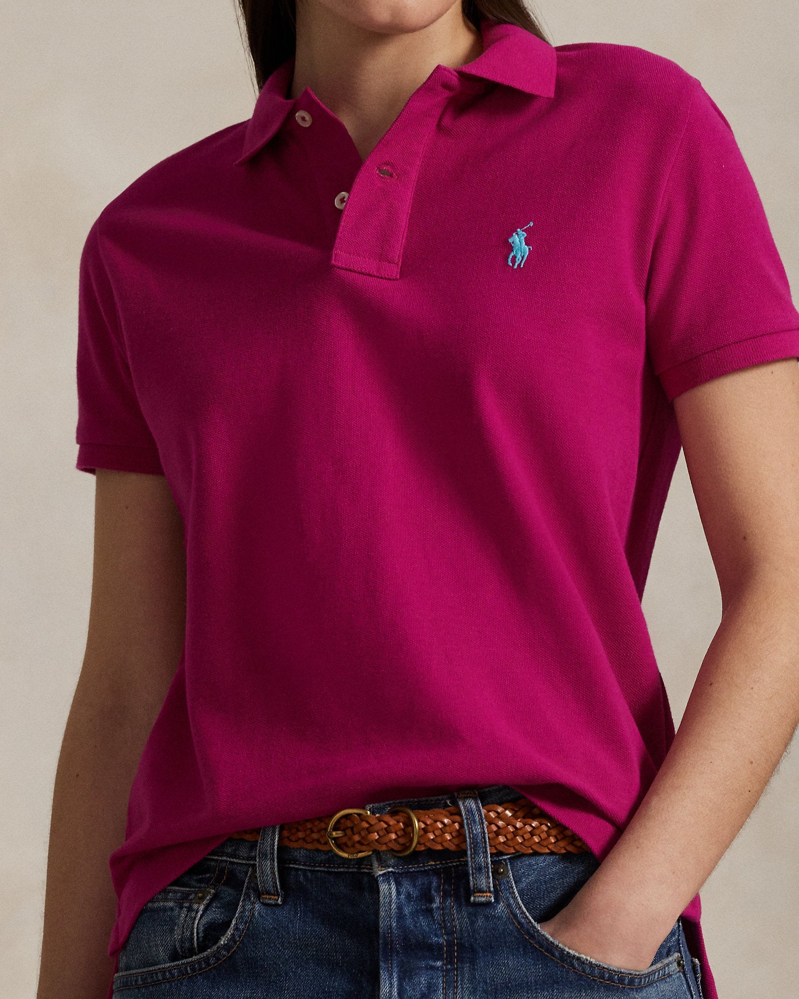 Ralph Lauren Women The Iconic Classic Fit Mesh Polo Shirt-Pink Sky