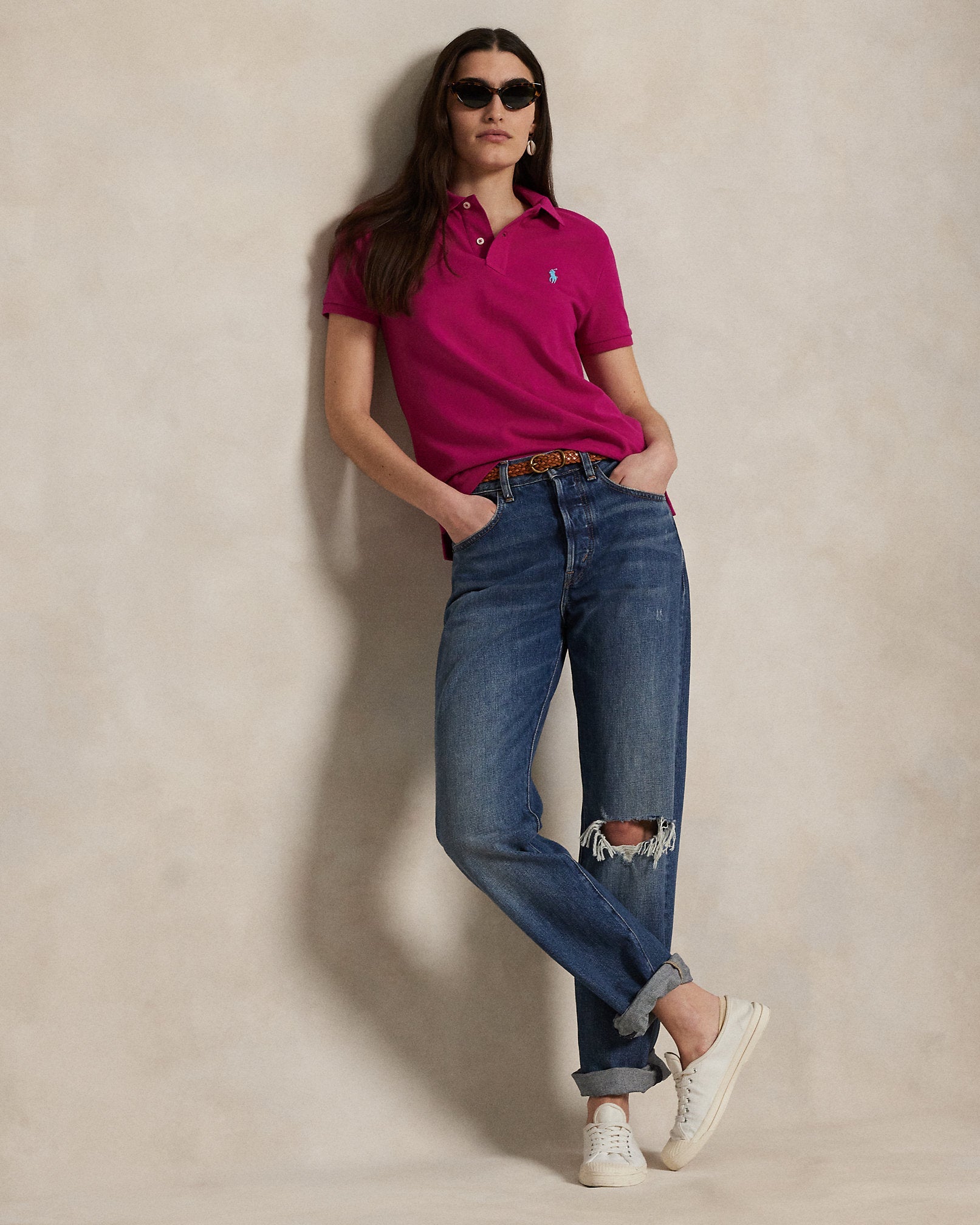 Ralph Lauren Women The Iconic Classic Fit Mesh Polo Shirt-Pink Sky