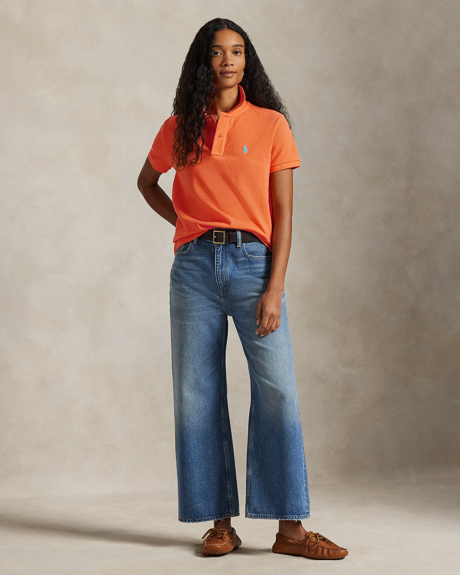 Ralph Lauren Women The Iconic Classic Fit Mesh Polo Shirt  -  Resort Orange
