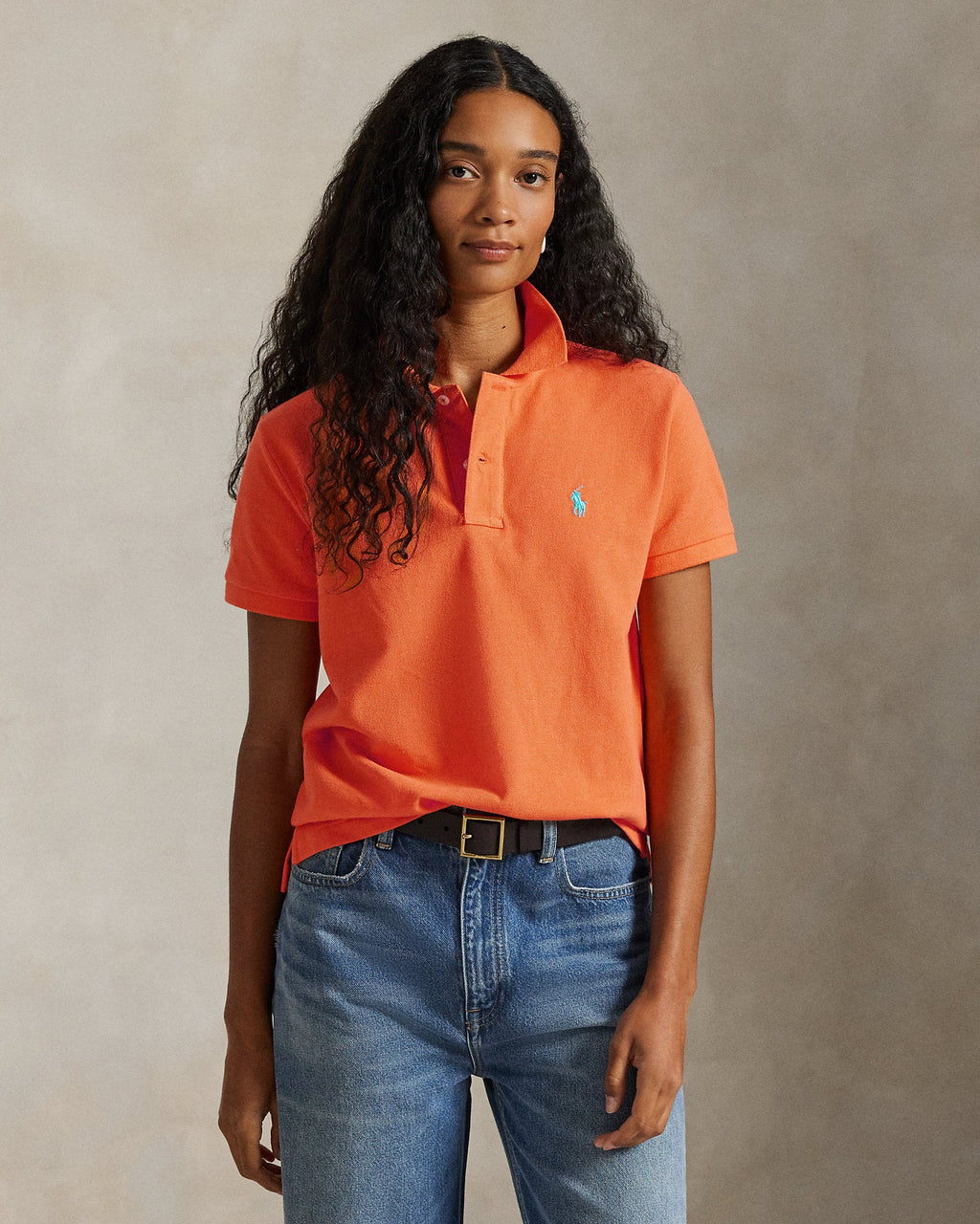 Ralph Lauren Women The Iconic Classic Fit Mesh Polo Shirt  -  Resort Orange