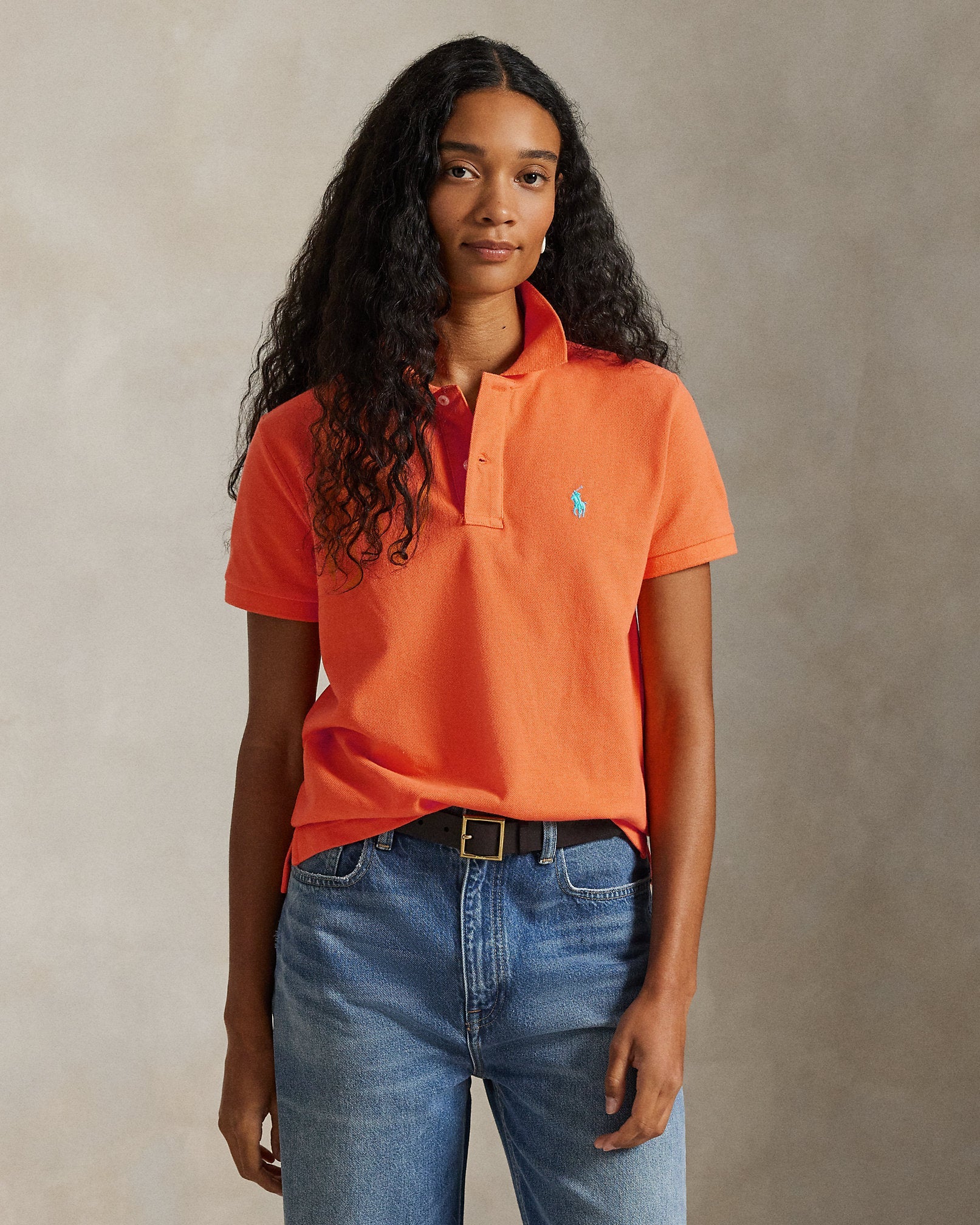 Ralph Lauren Women The Iconic Classic Fit Mesh Polo Shirt  -  Resort Orange