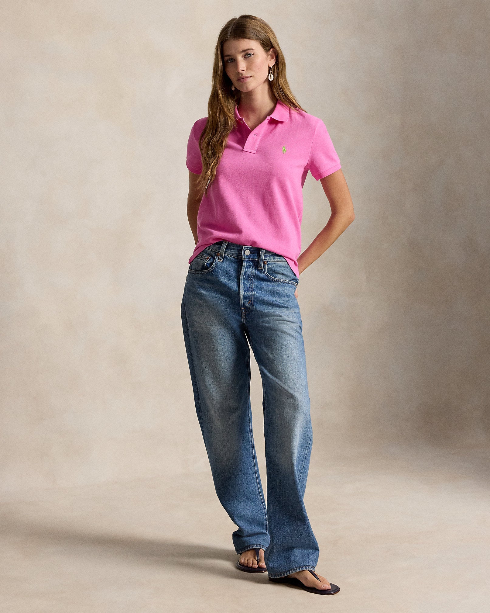 Ralph Lauren Women The Iconic Classic Fit Mesh Polo Shirt-Dalia Pink