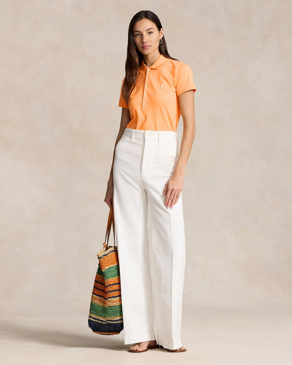 Ralph Lauren Women Slim Fit Stretch Polo Shirt  -  Key West Orange