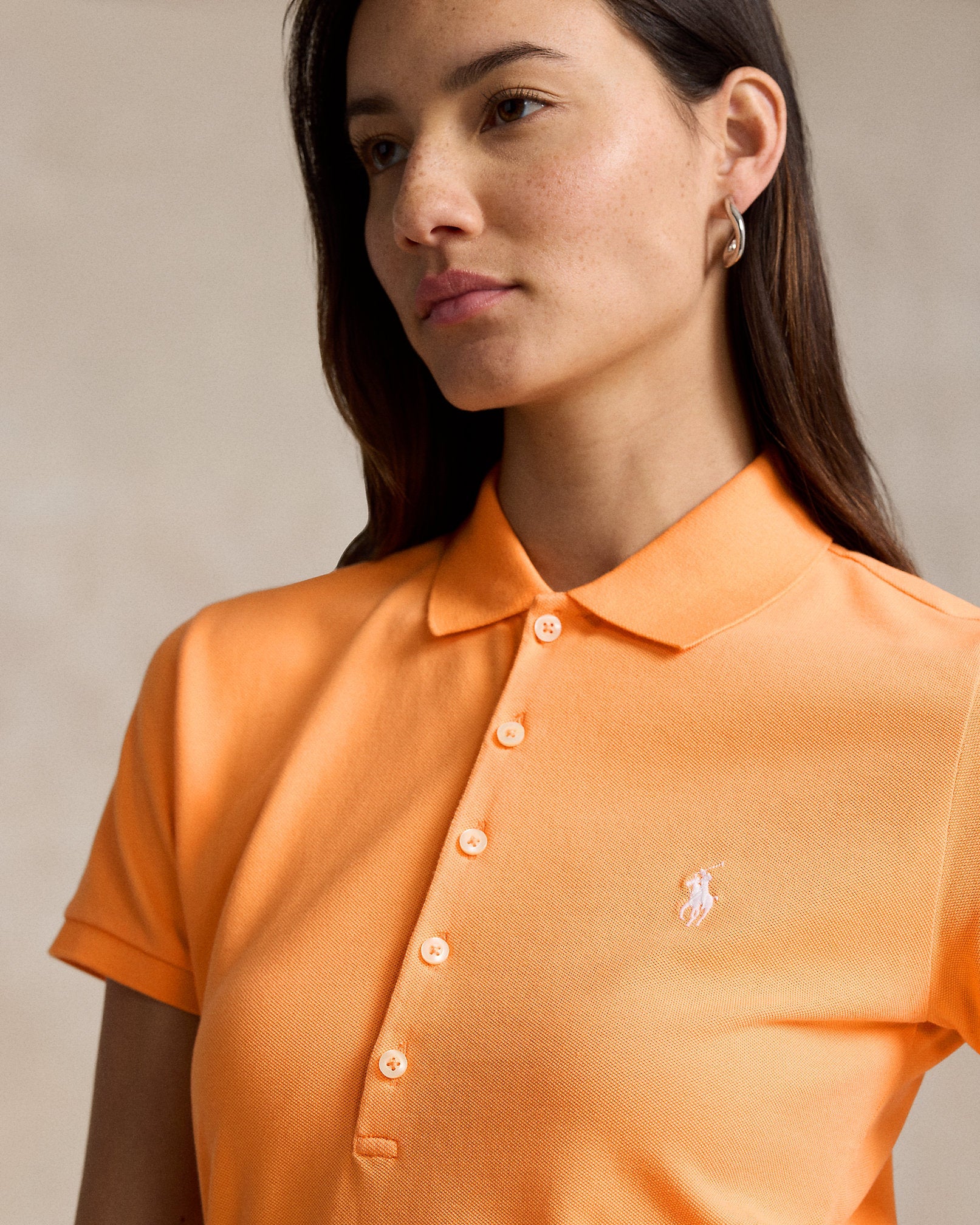 Ralph Lauren Women Slim Fit Stretch Polo Shirt  -  Key West Orange