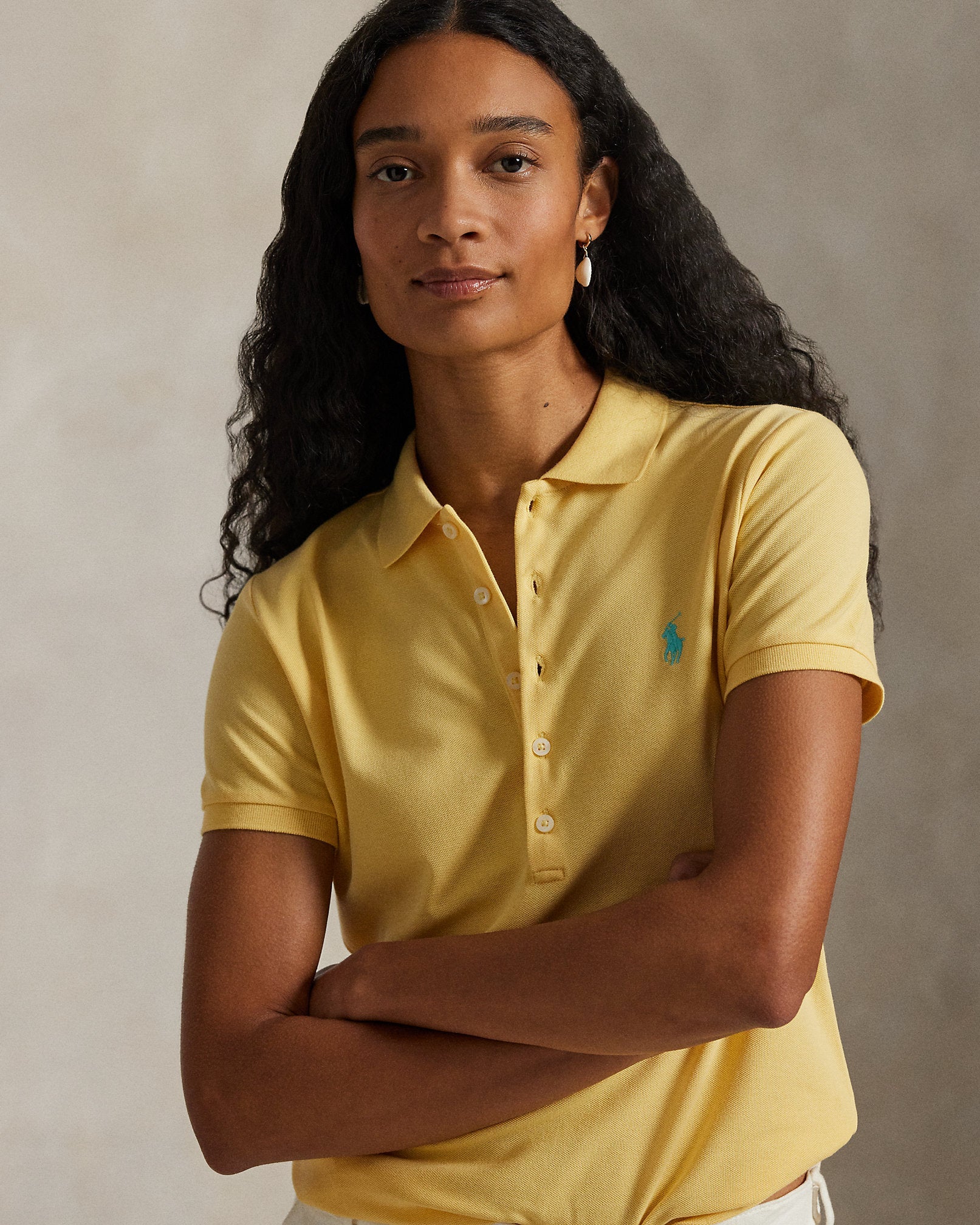 Ralph Lauren Women Slim Fit Stretch Polo Shirt  - Corn Yellow