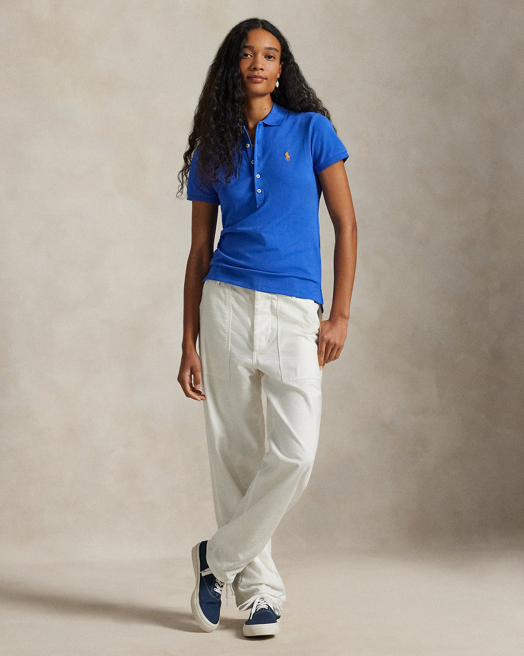 Ralph Lauren Women Slim Fit Stretch Polo Shirt  -  Sea Blue
