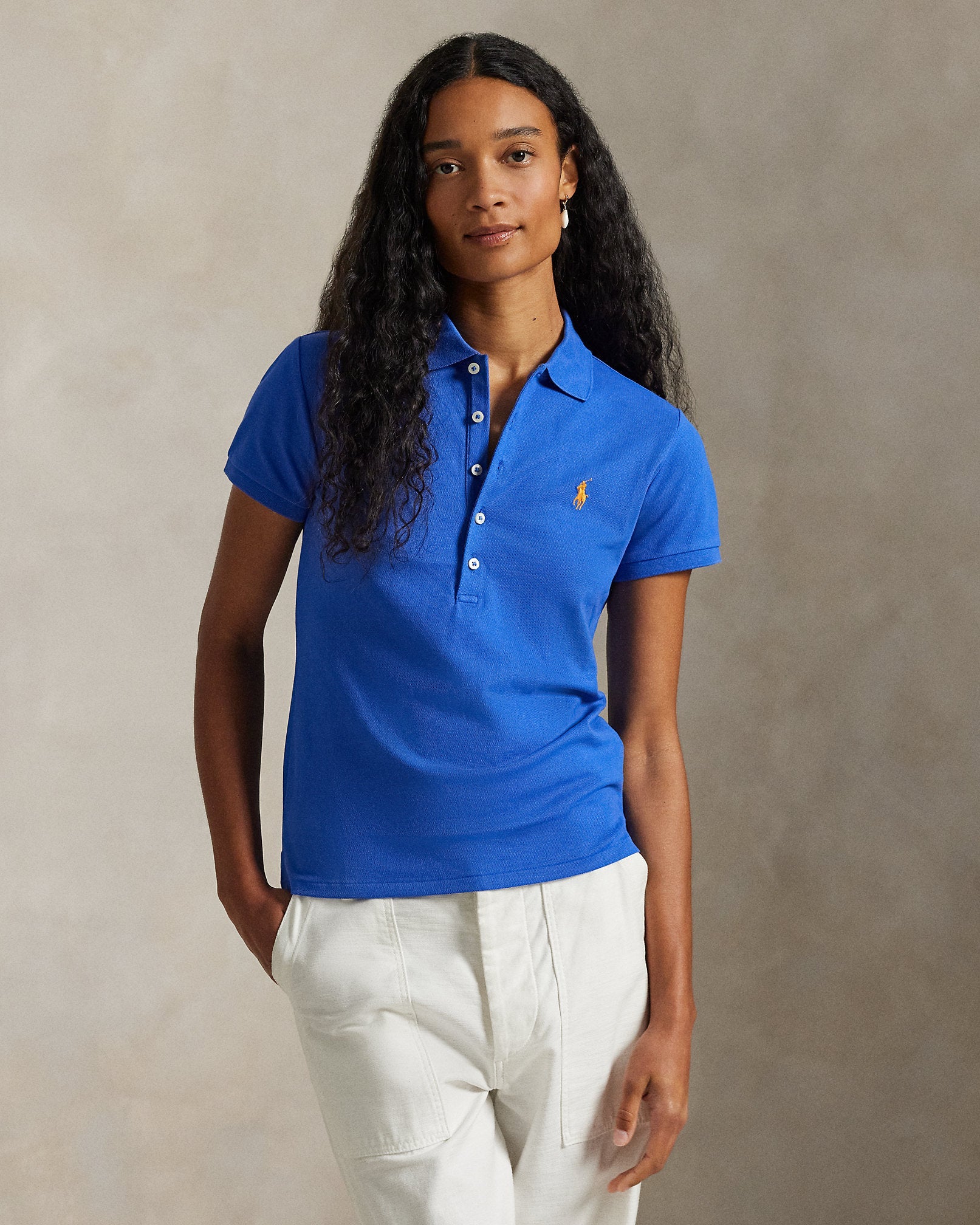 Ralph Lauren Women Slim Fit Stretch Polo Shirt  -  Sea Blue
