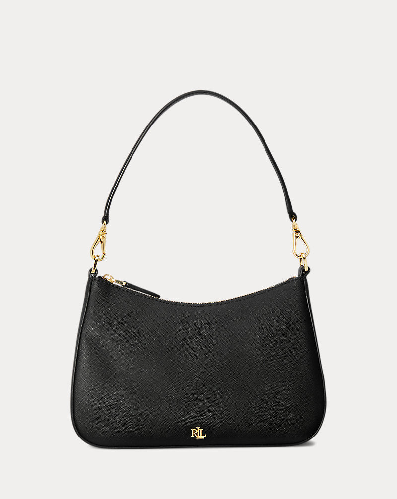 Ralph Lauren Crosshatch Leather Medium Danni Bag  -  Black