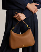 Ralph Lauren Crosshatch Leather Medium Danni Bag  -  Lauren Tan