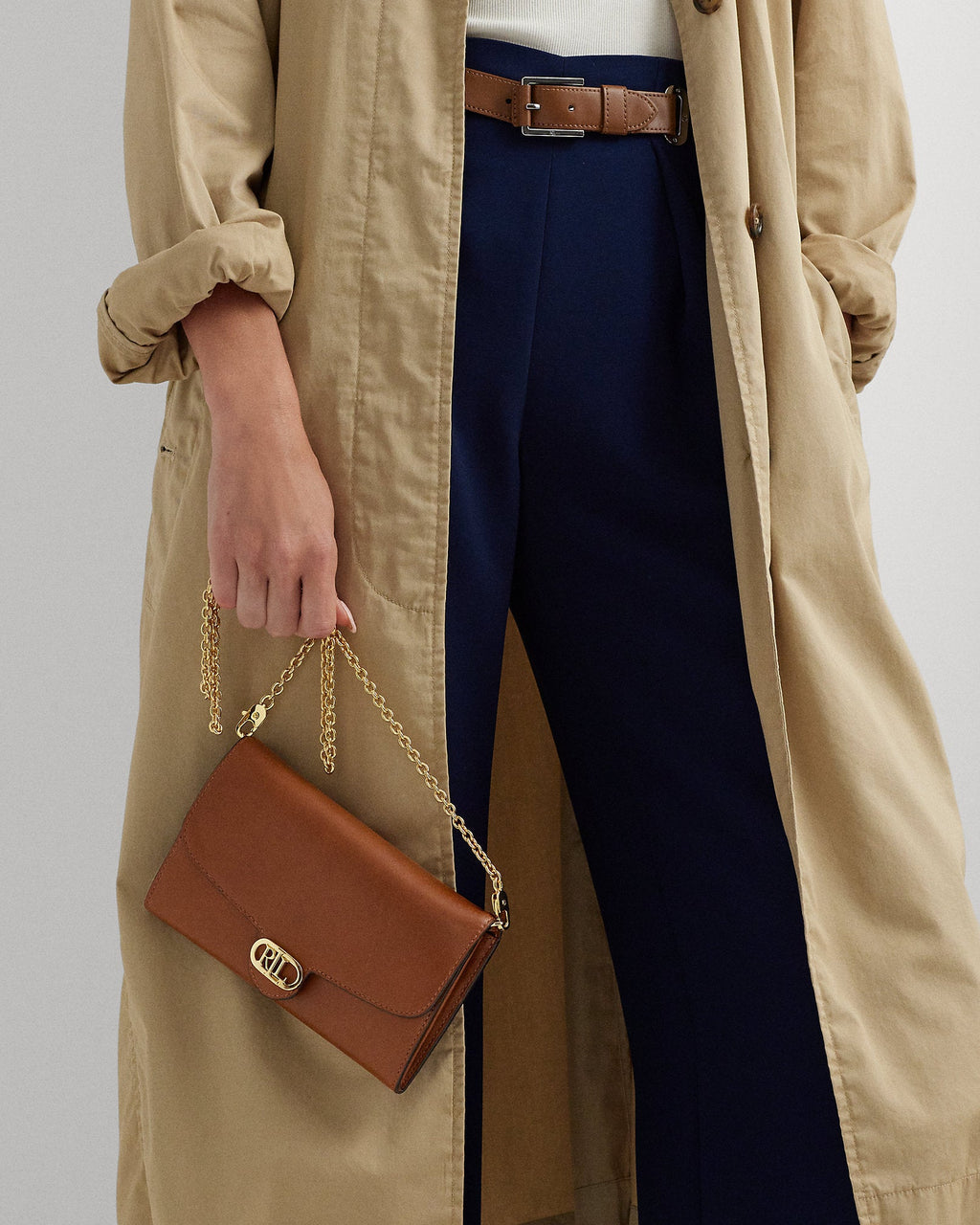 Ralph Lauren Leather Medium Adair Crossbody  -  Lauren Tan
