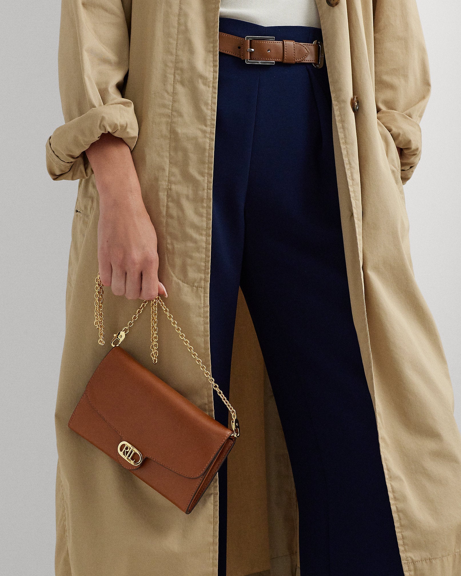 Ralph Lauren Leather Medium Adair Crossbody  -  Lauren Tan