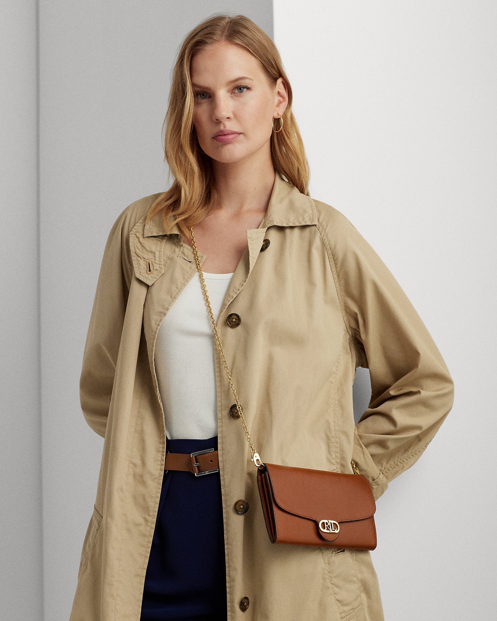 Ralph Lauren Leather Medium Adair Crossbody  -  Lauren Tan