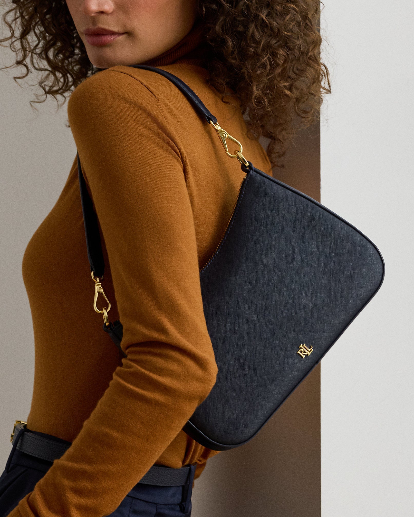 Ralph Lauren Crosshatch Leather Medium Danni Bag  -  Refined Navy