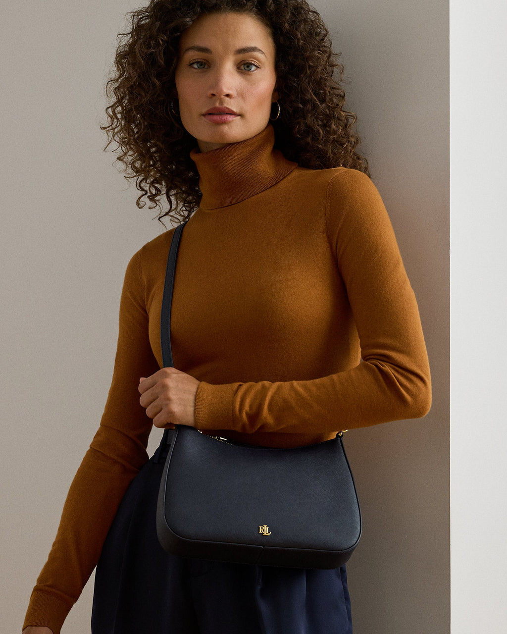 Ralph Lauren Crosshatch Leather Medium Danni Bag  -  Refined Navy