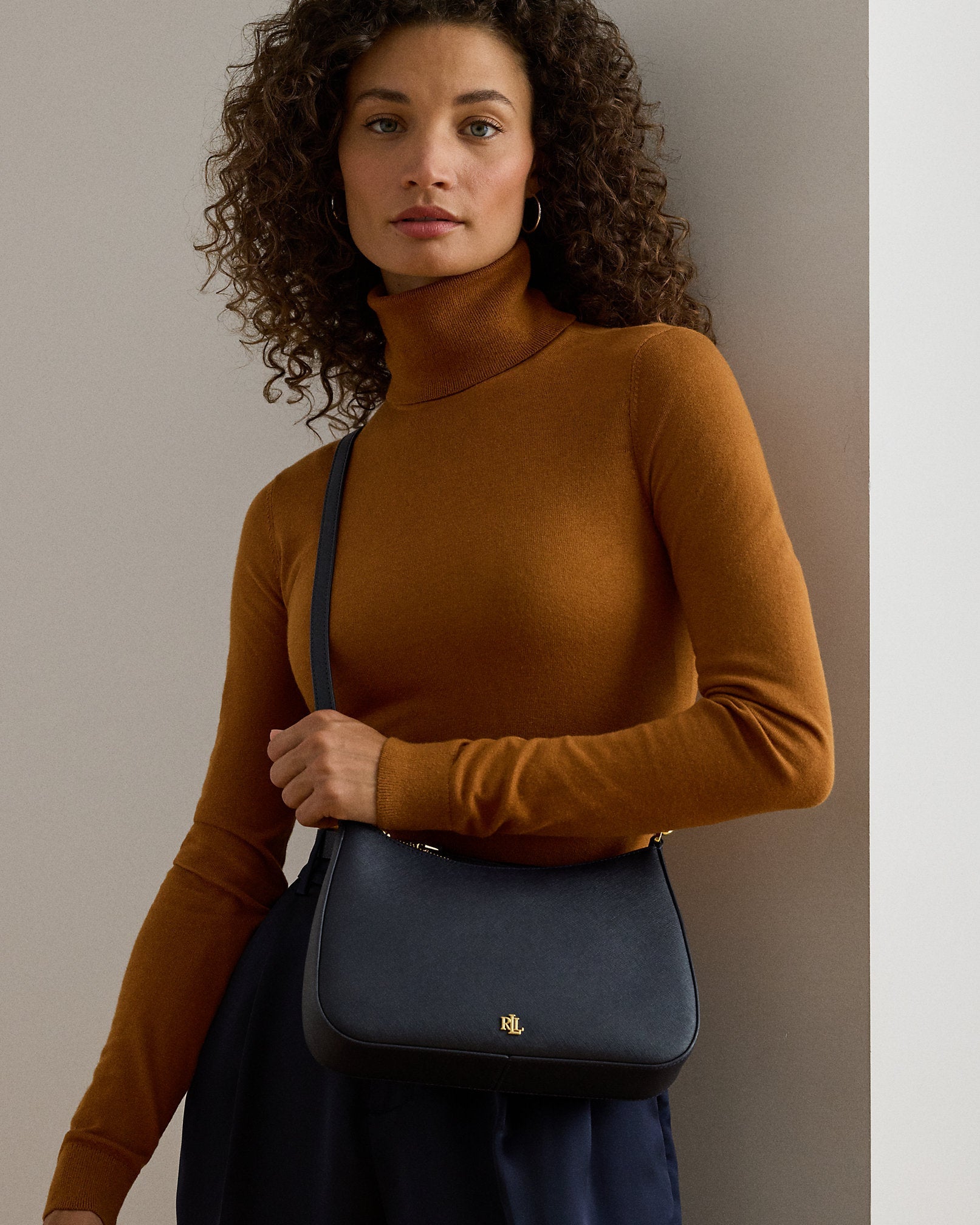 Ralph Lauren Crosshatch Leather Medium Danni Bag  -  Refined Navy