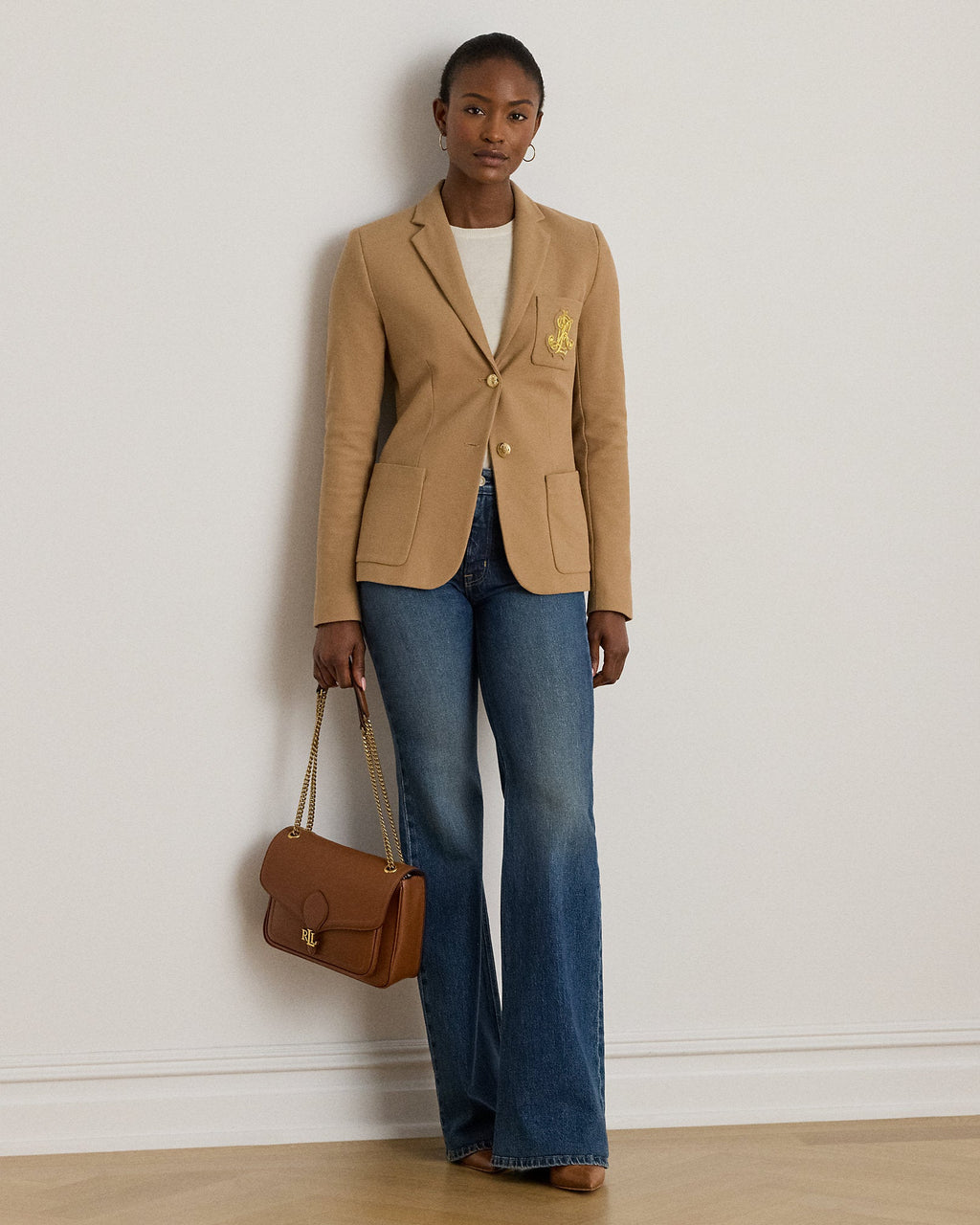 Ralph Lauren Women Bullion Jacquard Blazer  - Classic Camel