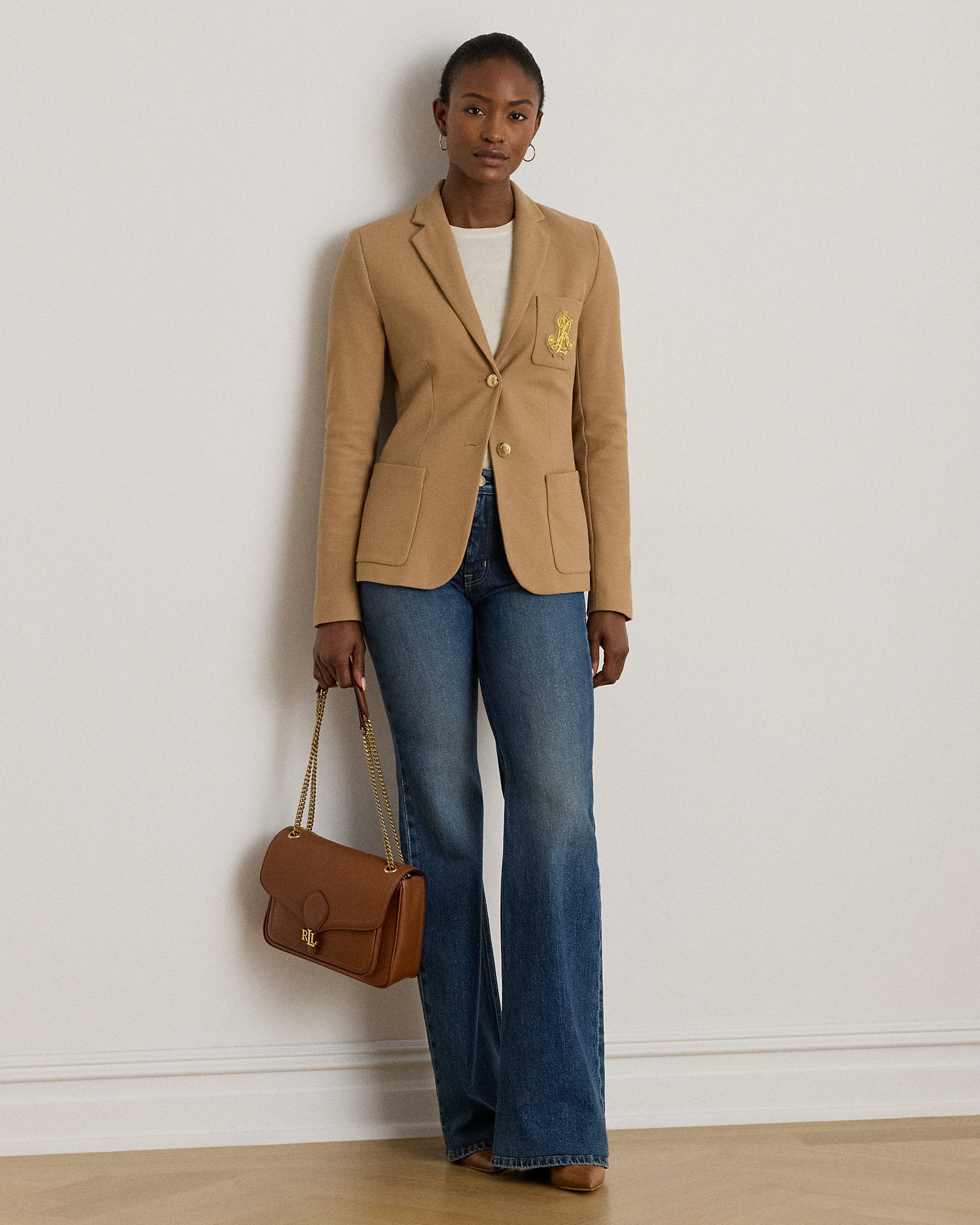 Ralph Lauren Women Bullion Jacquard Blazer  - Classic Camel