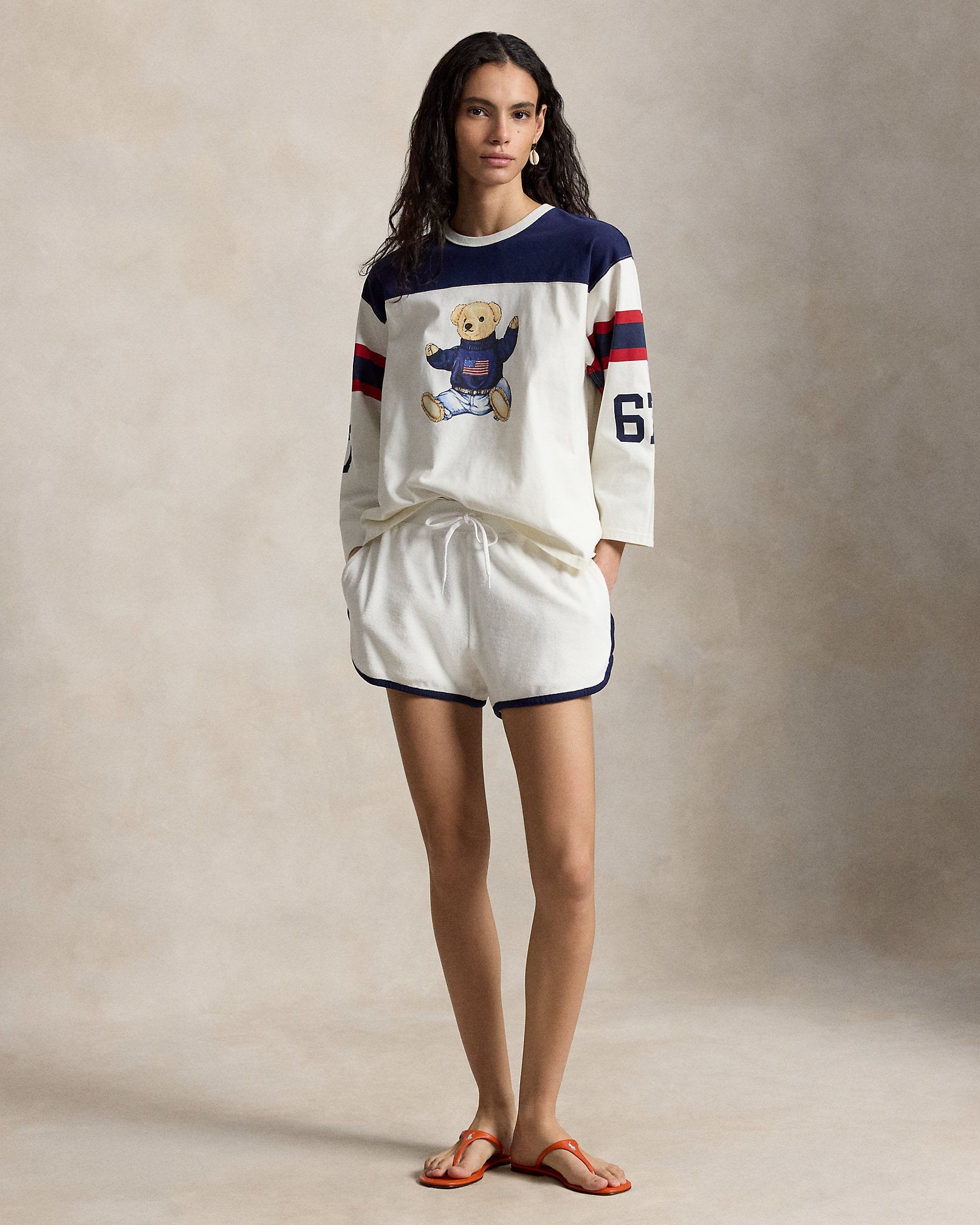 Ralph Lauren Women Polo Bear Cotton Jersey Tee  -  Warm White/Newport Navy