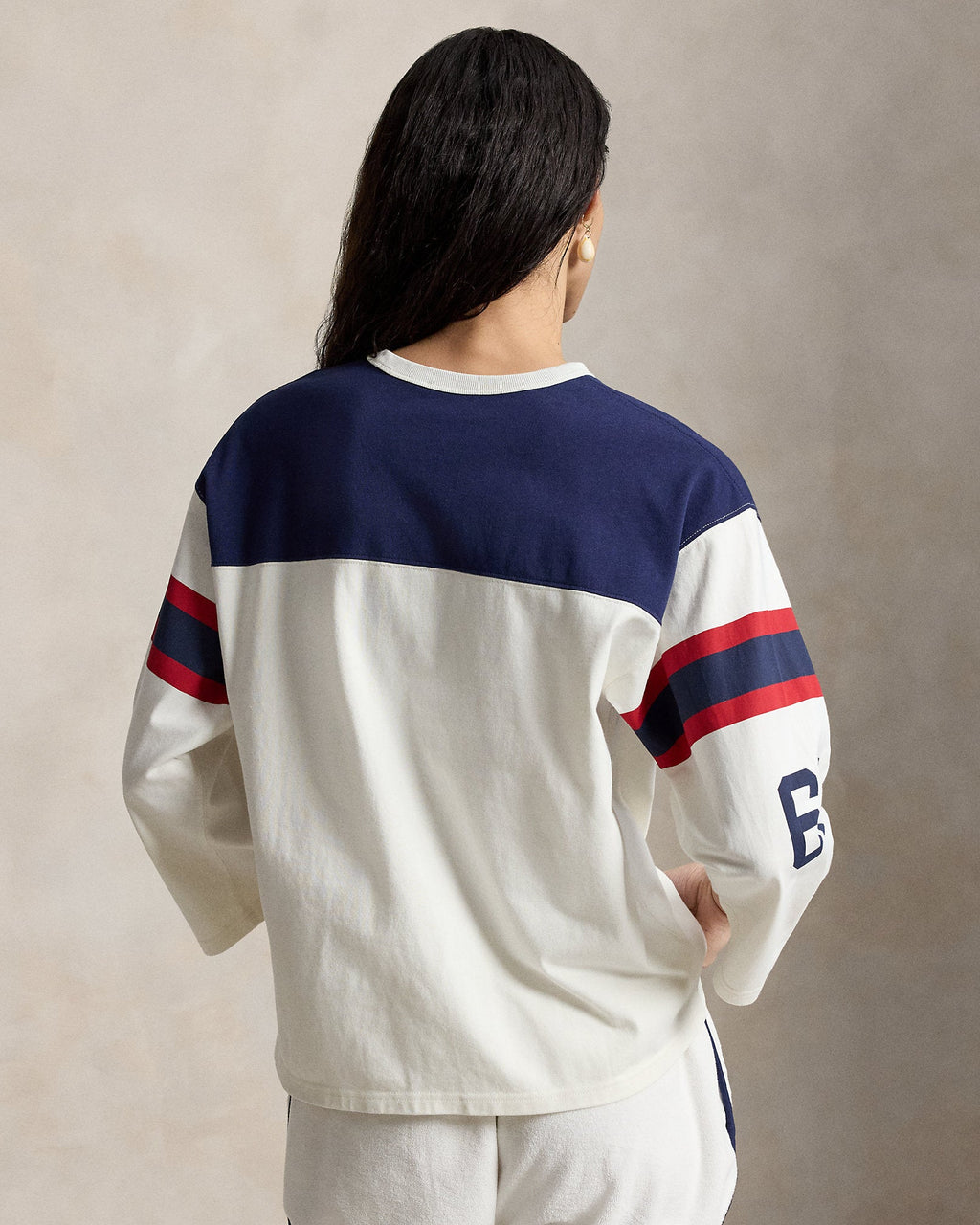 Ralph Lauren Women Polo Bear Cotton Jersey Tee  -  Warm White/Newport Navy