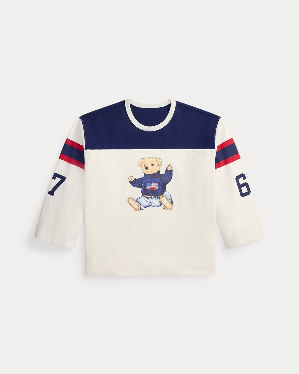 Ralph Lauren Women Polo Bear Cotton Jersey Tee  -  Warm White/Newport Navy