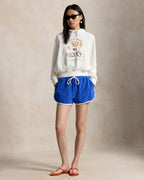 Ralph Lauren Women Shrunken Fit Polo Bear Terry Hoodie  -  White