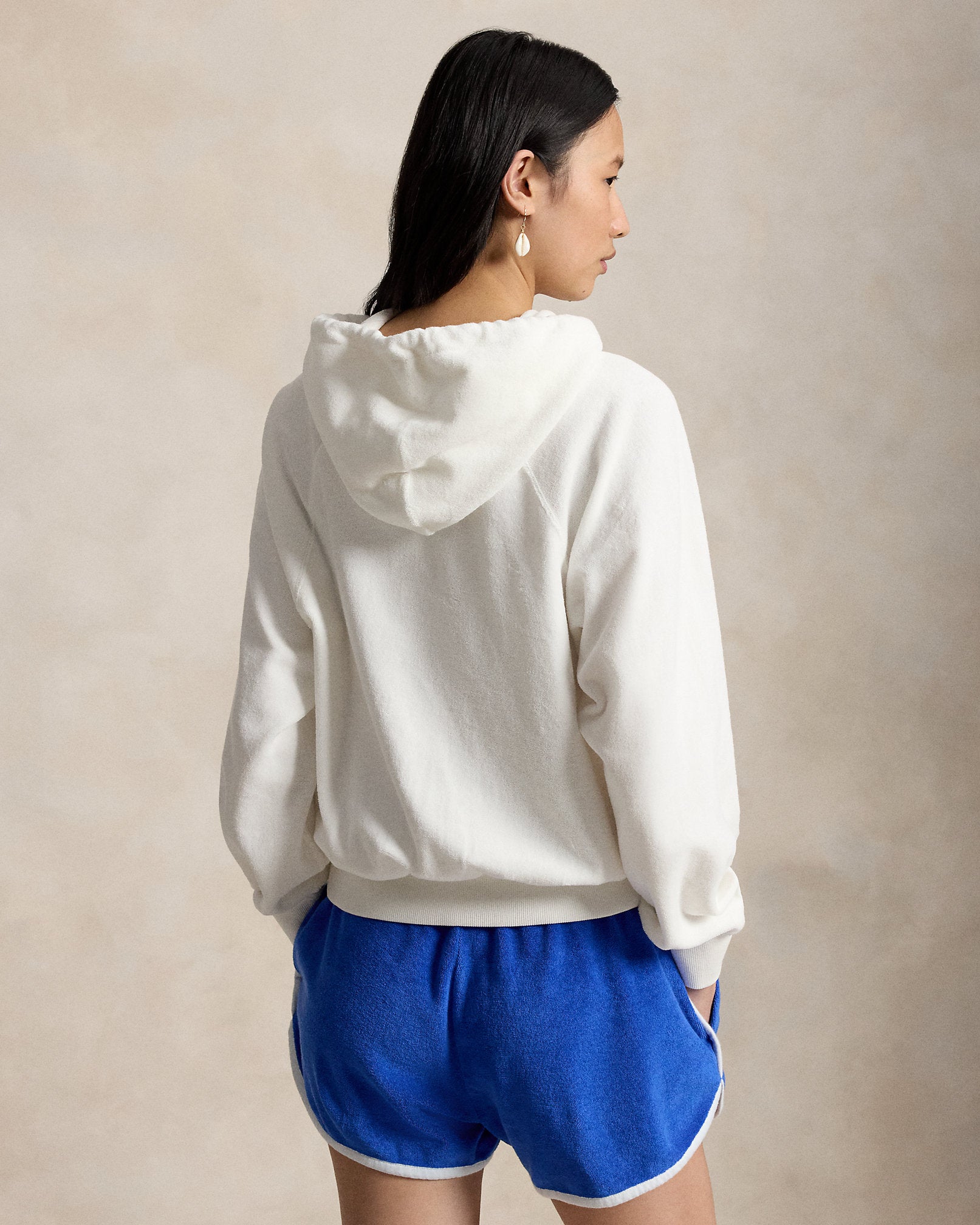 Ralph Lauren Women Shrunken Fit Polo Bear Terry Hoodie  -  White