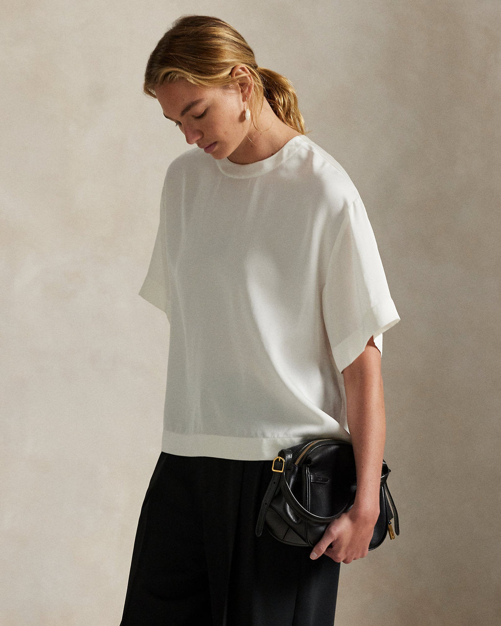 Ralph Lauren Women Oversize Satin Tee  -  Trophy Cream