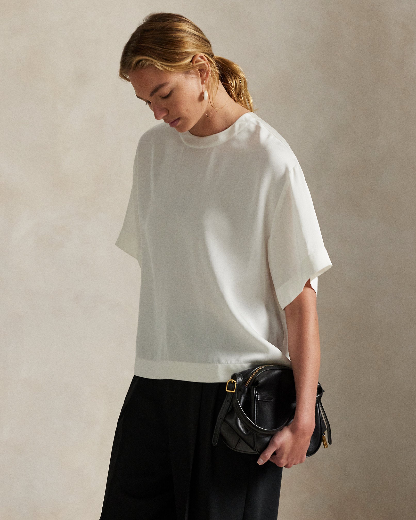 Ralph Lauren Women Oversize Satin Tee  -  Trophy Cream