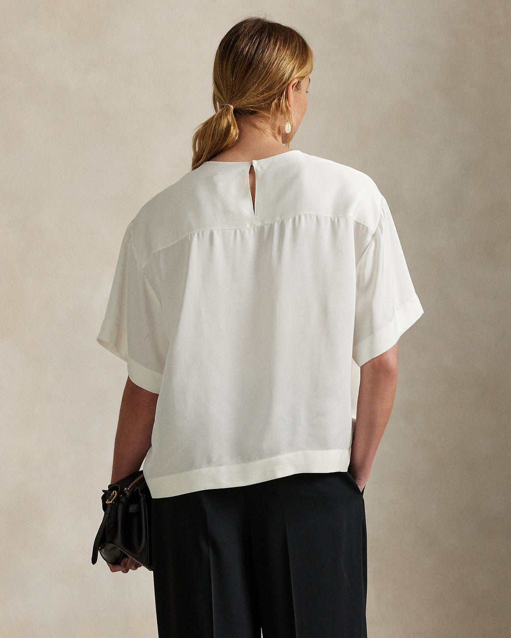 Ralph Lauren Women Oversize Satin Tee  -  Trophy Cream