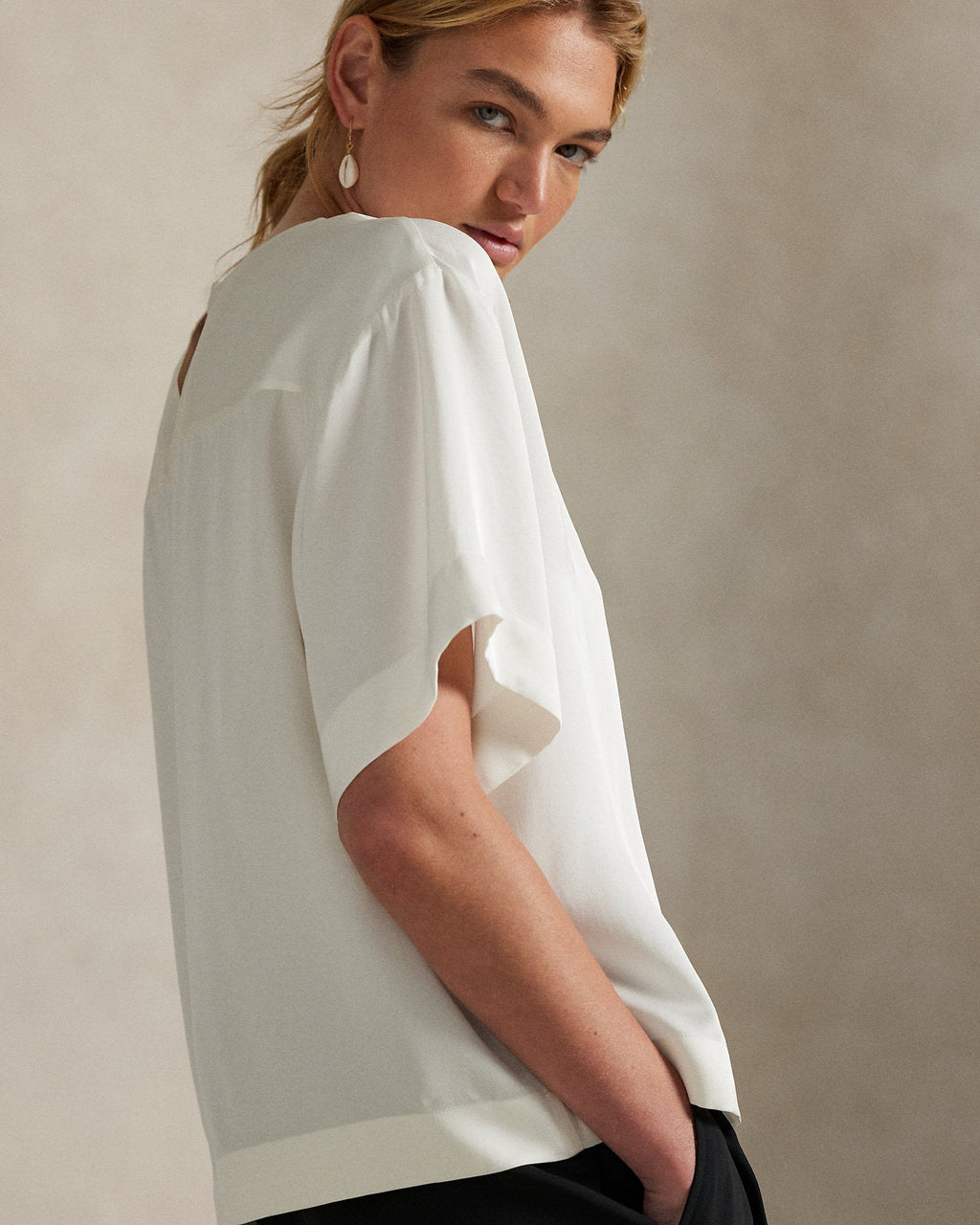 Ralph Lauren Women Oversize Satin Tee  -  Trophy Cream