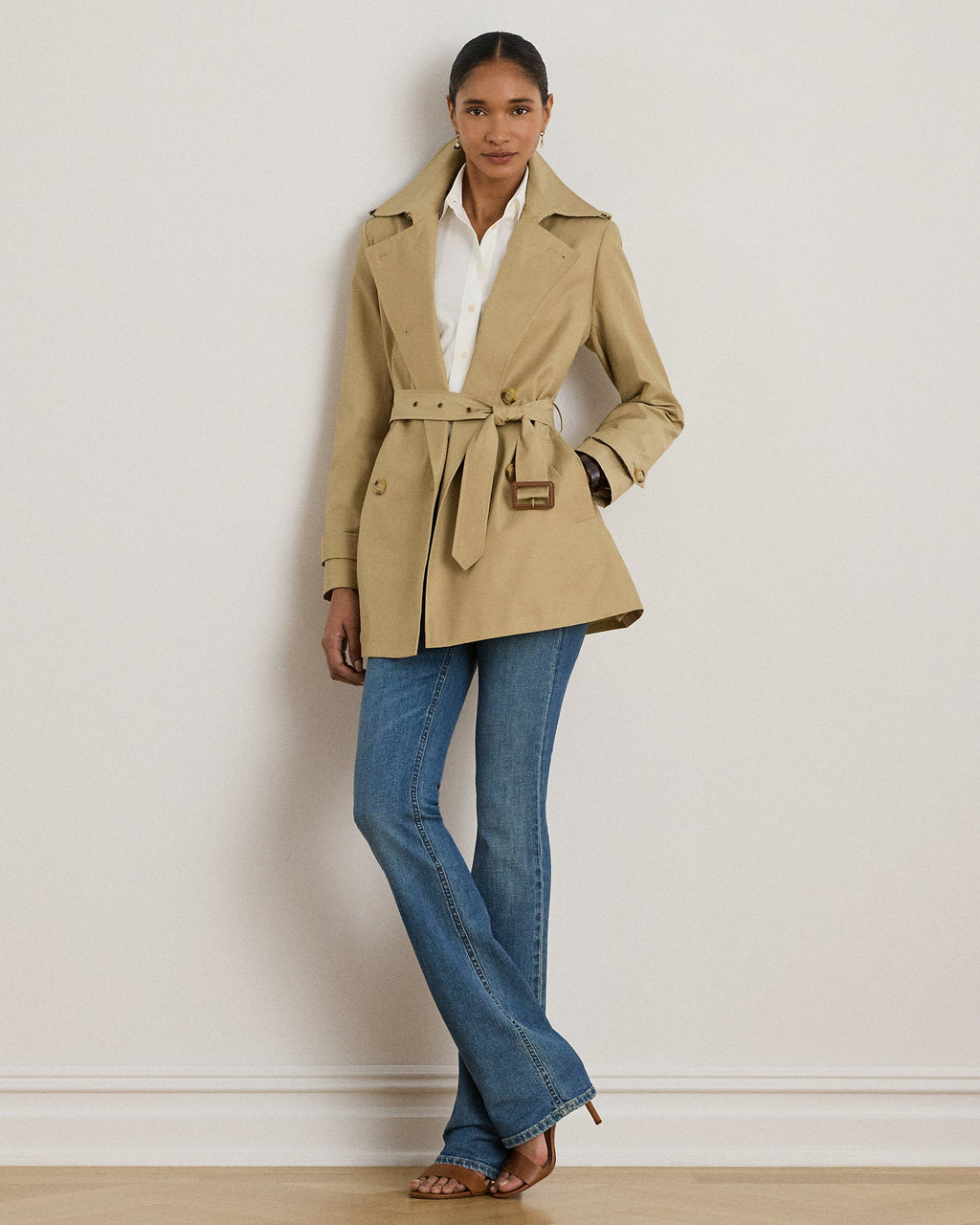 Ralph Lauren Women Double-Breasted Cotton-Blend Trench Coat  -  Birch Tan