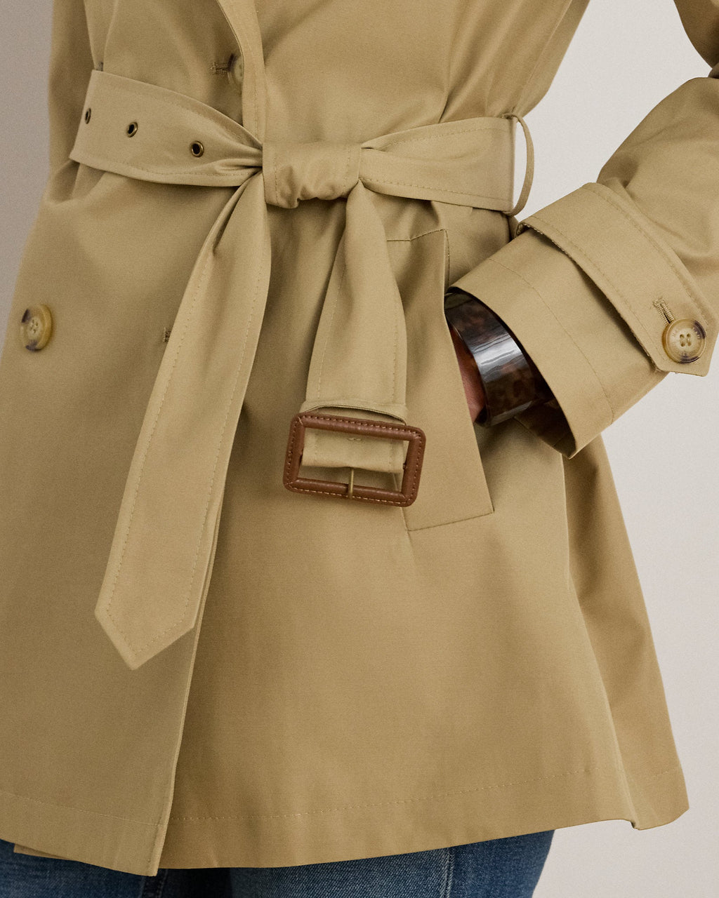 Ralph Lauren Women Double-Breasted Cotton-Blend Trench Coat  -  Birch Tan