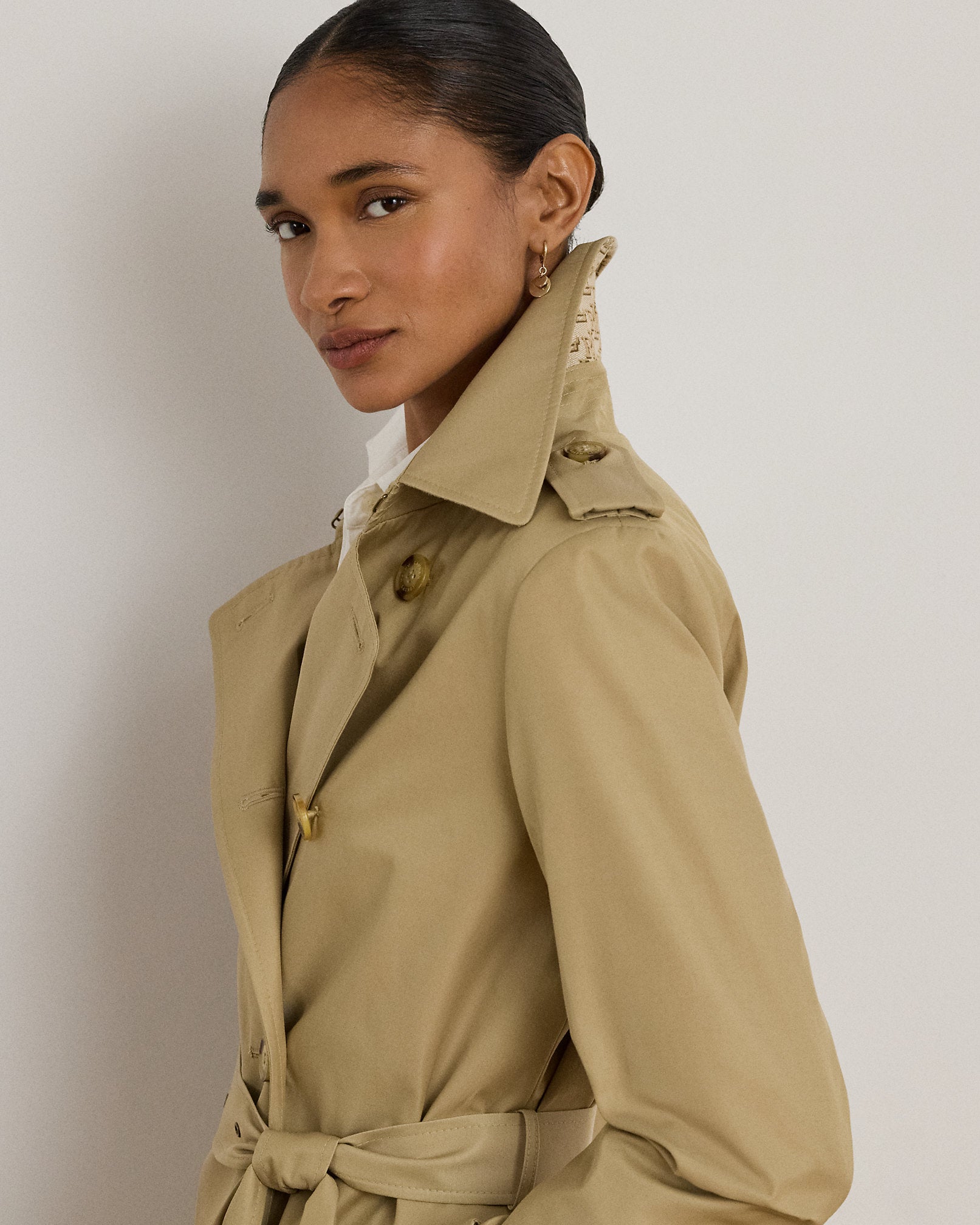 Ralph Lauren Women Double-Breasted Cotton-Blend Trench Coat  -  Birch Tan