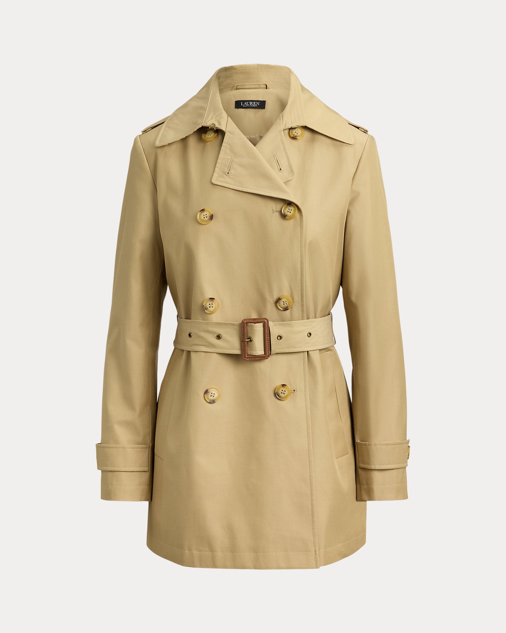 Ralph Lauren Women Double-Breasted Cotton-Blend Trench Coat  -  Birch Tan