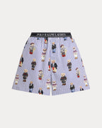 Ralph Lauren Women Striped Polo Bear Cotton Sateen Boxer  -  Snowfall Blue