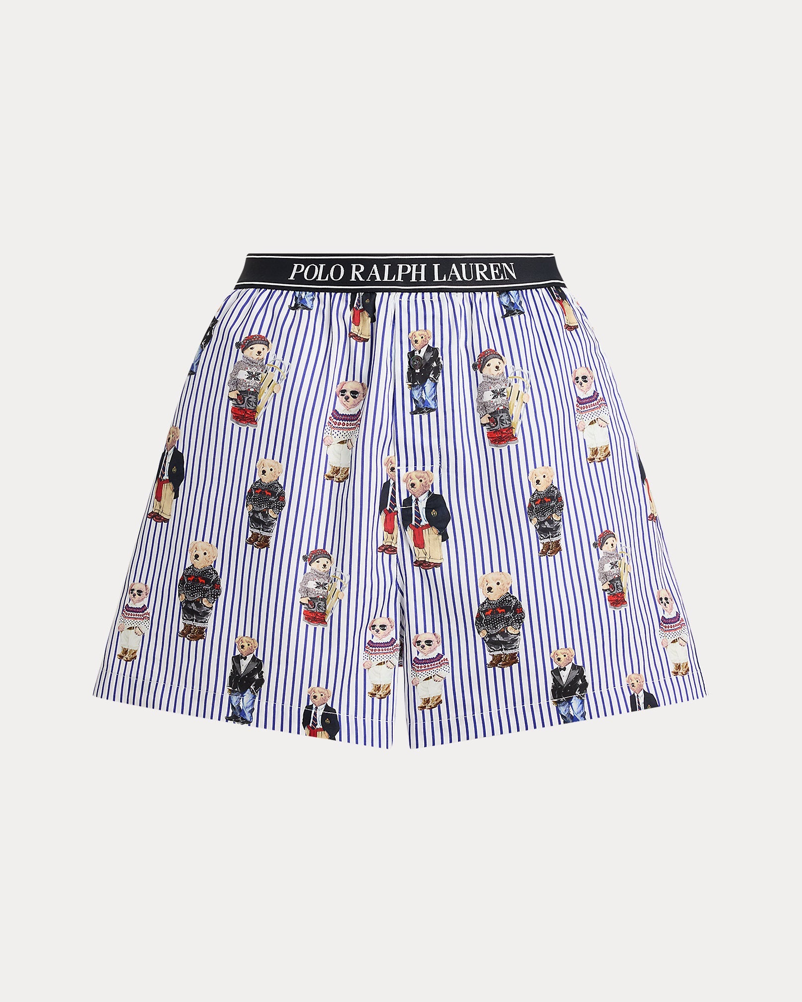 Ralph Lauren Women Striped Polo Bear Cotton Sateen Boxer  -  Snowfall Blue