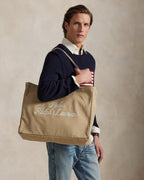 Ralph Lauren Embroidered Canvas Tote  -  Tan