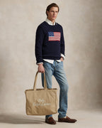 Ralph Lauren Embroidered Canvas Tote  -  Tan