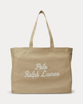 Ralph Lauren Embroidered Canvas Tote  -  Tan