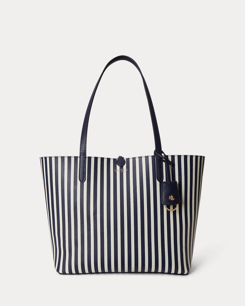 Ralph Lauren Faux-Leather Large Reversible Tote Bag  -  Refined Navy/Skinny Stripe