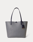 Ralph Lauren Faux-Leather Large Reversible Tote Bag  -  Refined Navy/Skinny Stripe
