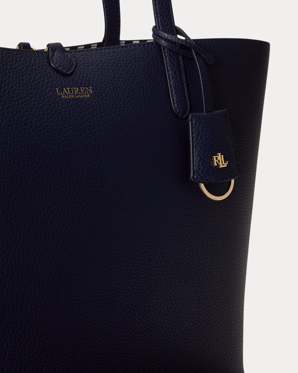 Ralph Lauren Faux-Leather Large Reversible Tote Bag  -  Refined Navy/Skinny Stripe