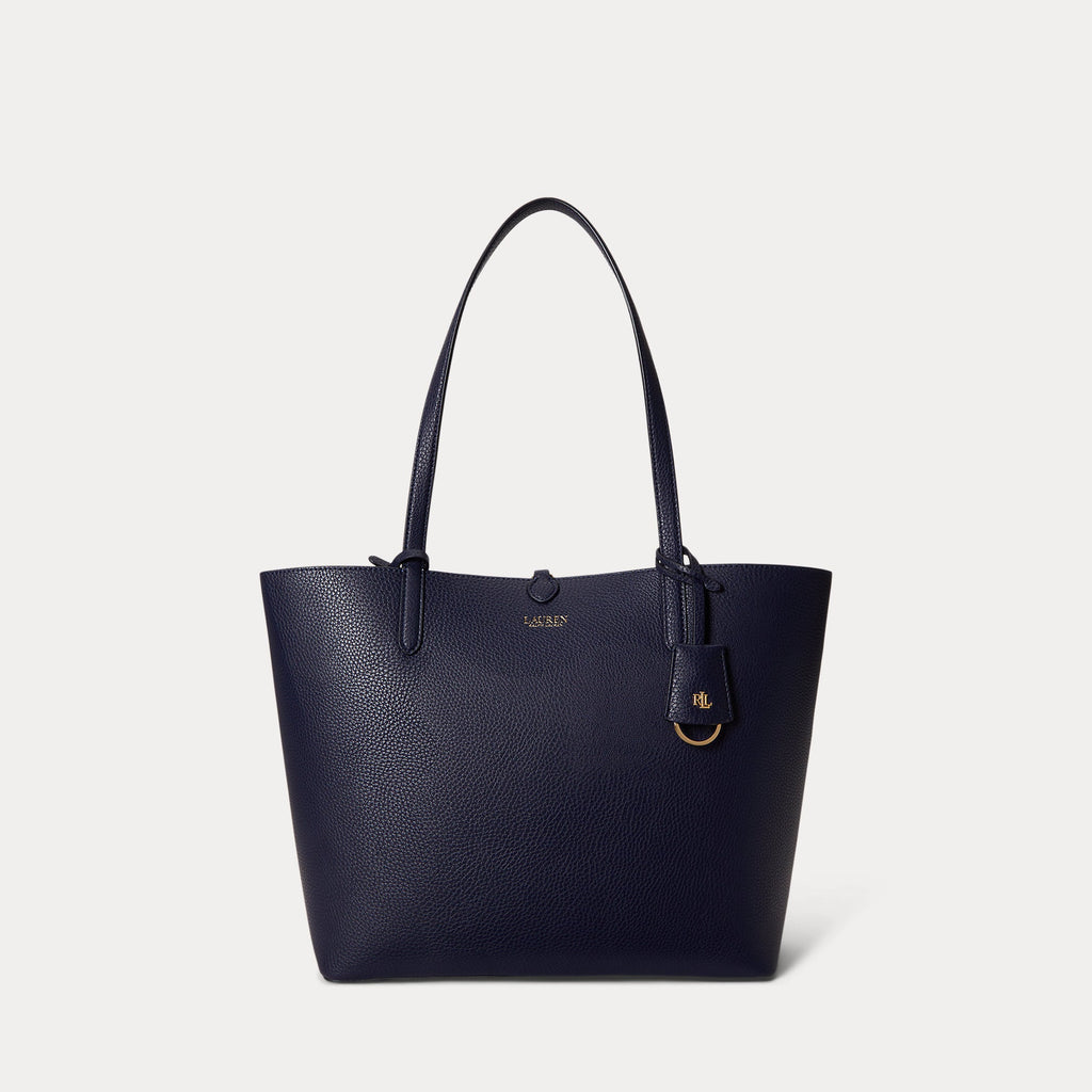 Ralph Lauren Faux-Leather Large Reversible Tote Bag  -  Refined Navy/Skinny Stripe