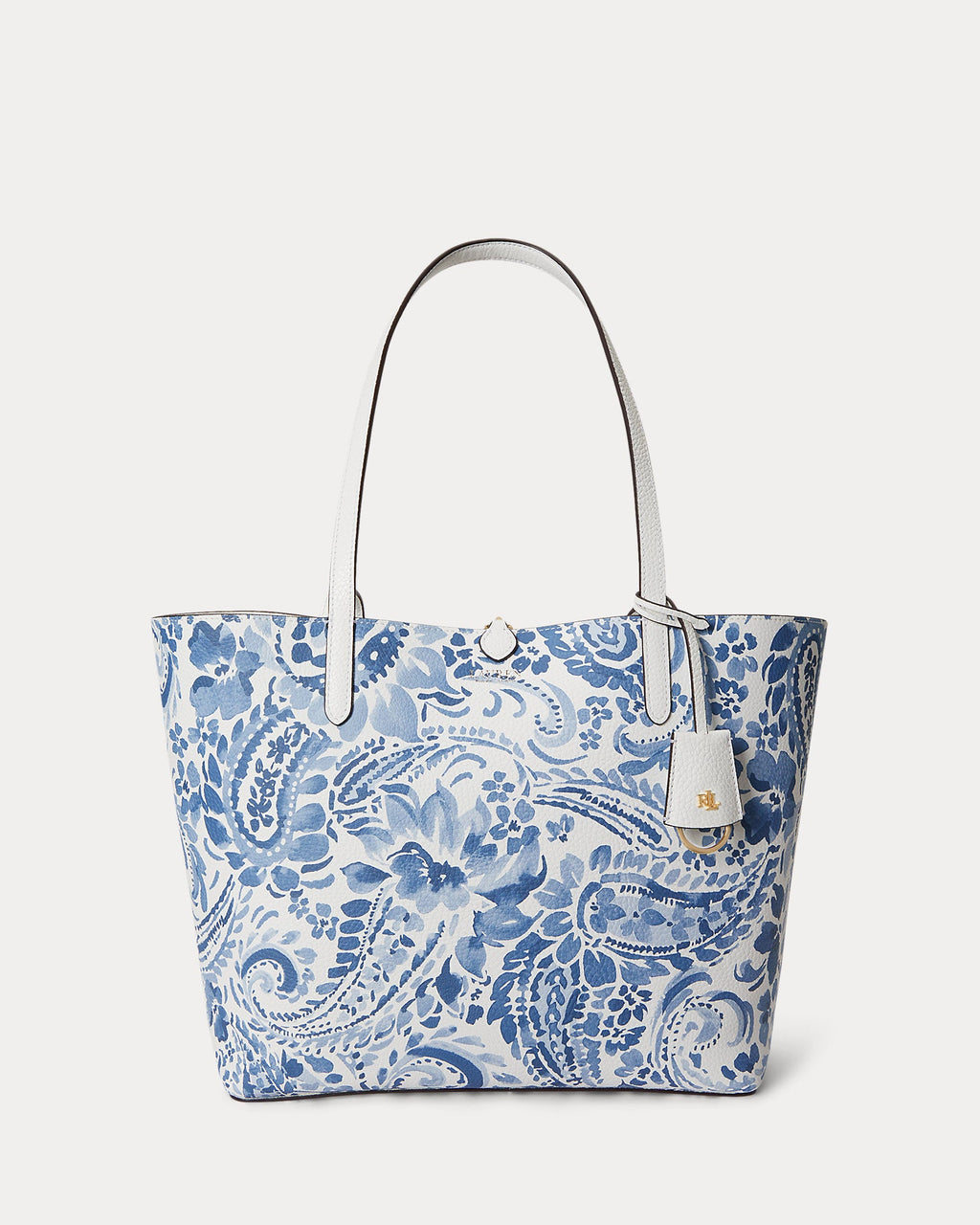 Ralph Lauren Faux-Leather Large Reversible Tote Bag  -  White/Summer Paisley
