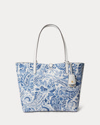 Ralph Lauren Faux-Leather Large Reversible Tote Bag  -  White/Summer Paisley
